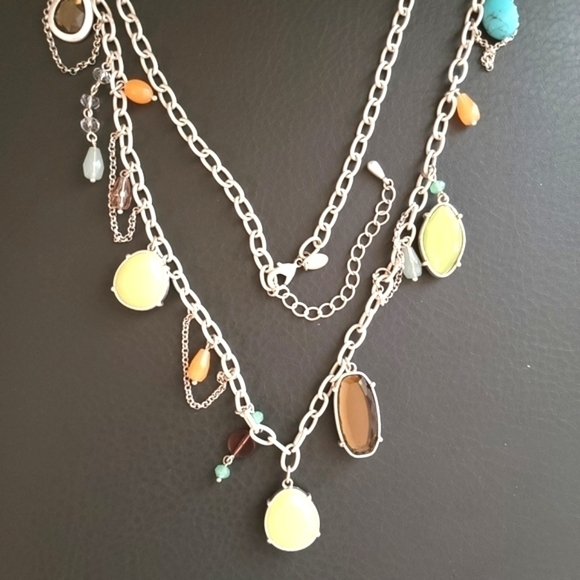 LIA Sophia Long White Chain with Earthtone Stones - Picture 5 of 6